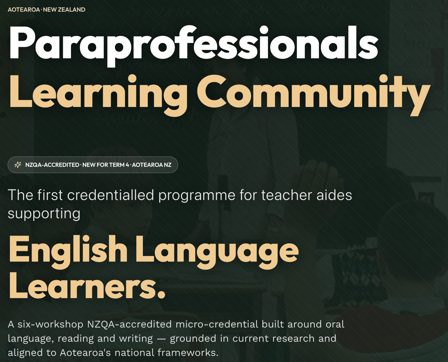 NZQA-accredited Teacher Aide & Learning Support microcredential for English language learners